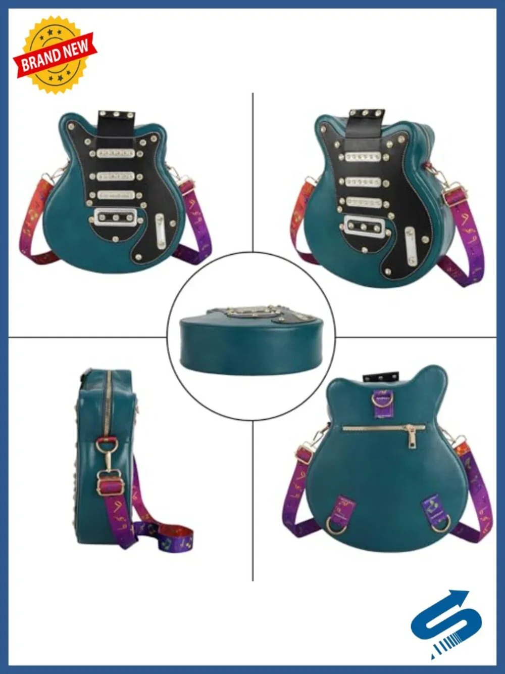 Guitar Style Convertible Faux Leather Crossbody Backpack Sling Bag